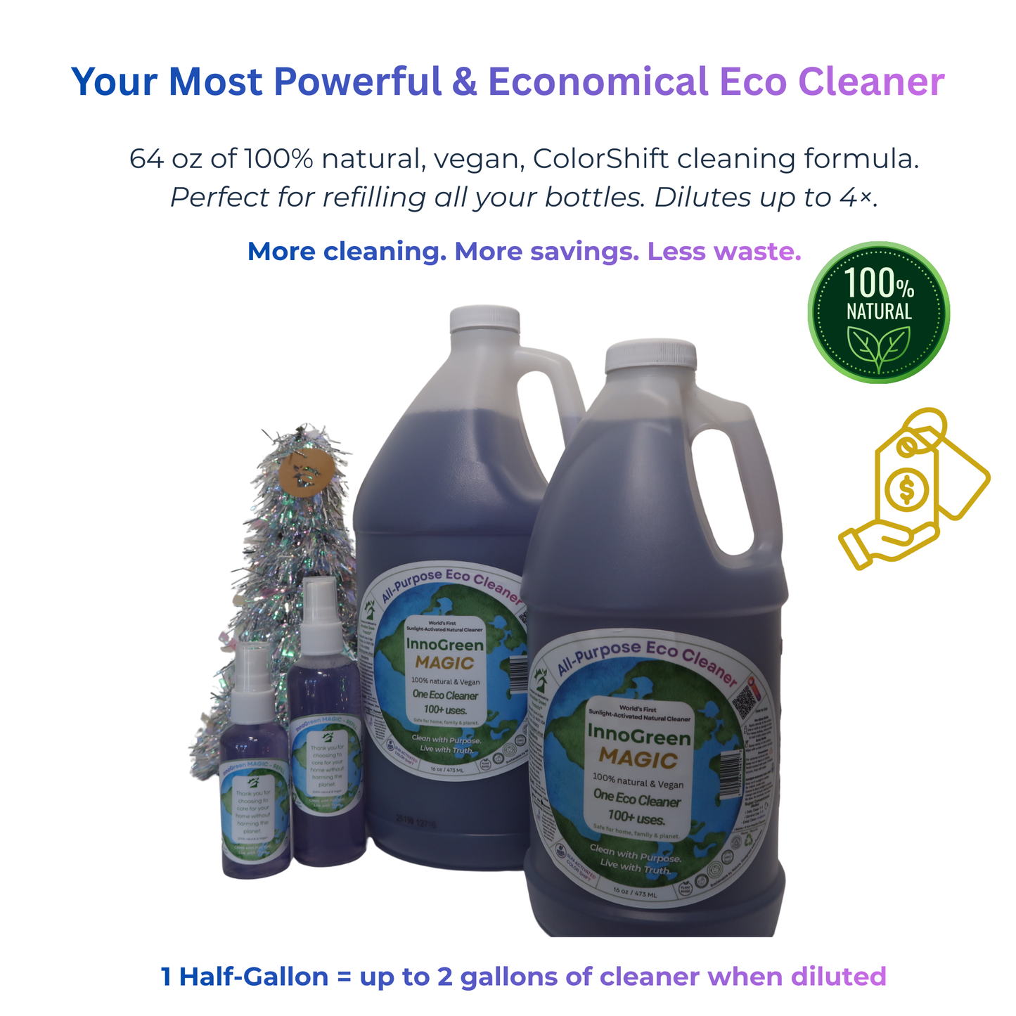 InnoGreen Magic – EcoCleaning Multi-Purpose Cleaner Concentrate | 100+ Uses (Half Gallon / 64oz)