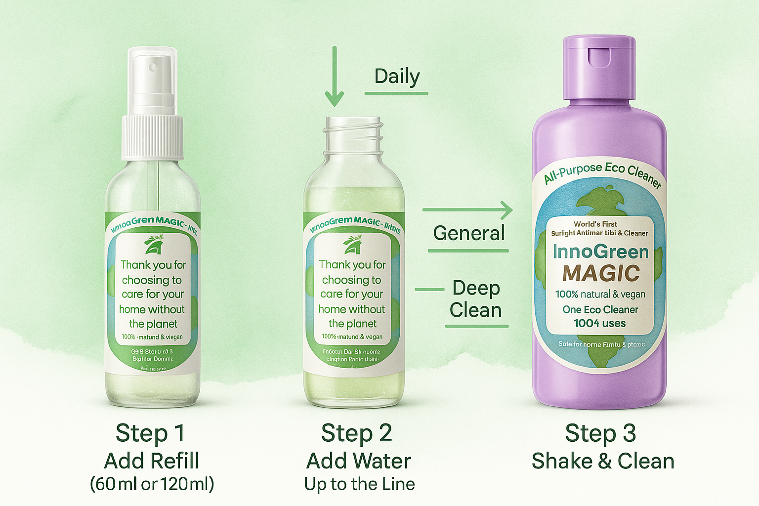 InnoGreen Magic – Refill Simple Kit | Empty Reusable Bottles (2×120ml + 2×60ml)